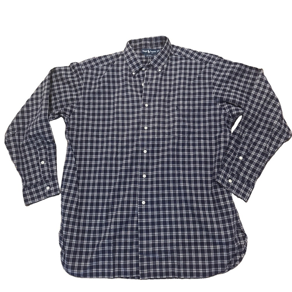 Ralph Lauren Shirt Mens XL McMeel Blue  Plaid 100% Cotton Button Down